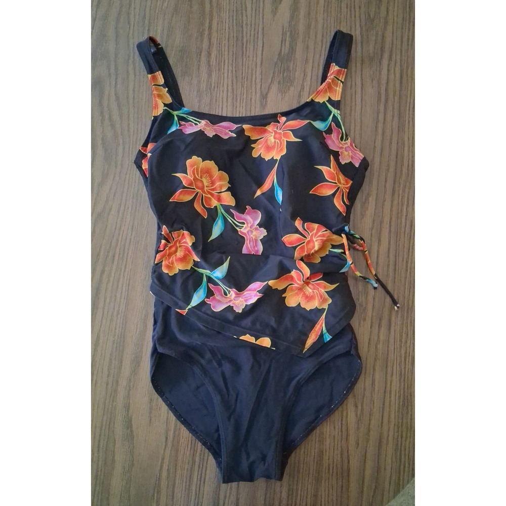 Shore Shapes Swimsuit Women's Sz 12 One Piece Black Floral
